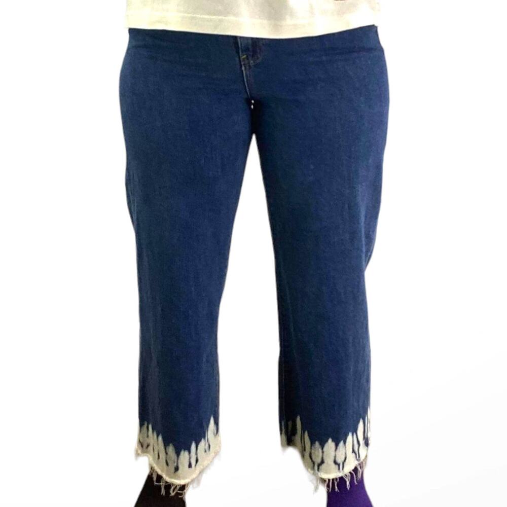 VINTAGE GAP Y2K Blue Cotton Dark Wash Wide Leg High Rise Bleached Hem Jeans
